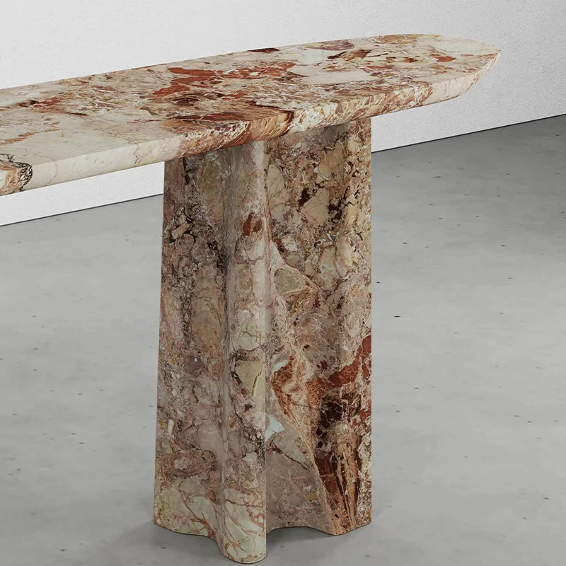 Dream Home Warm Rust Vein Marble Console Table Pair Organic Undulating Flared Support Minimalist Luxury Entrance Decor Table - Image 5