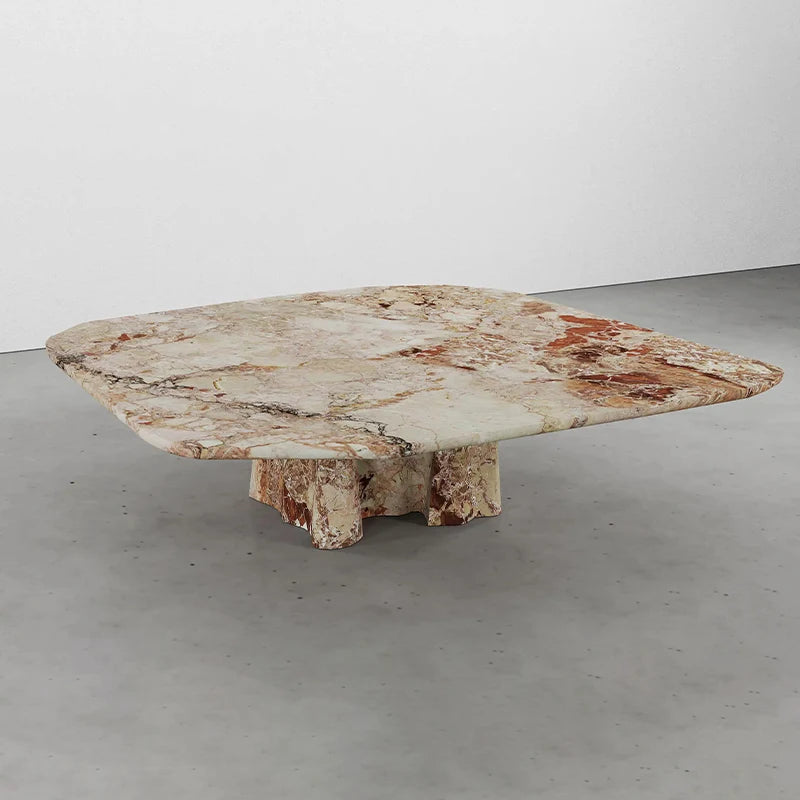 Dream Home Sculptural Marble Coffee Table Organic Irregular Top Fluted Pedestal Base Natural Stone Center Table