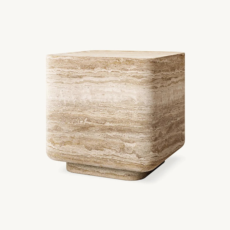 Dream Home Rustic Travertine Marble Side Table Solid Block With Rounded Corners High End Home Decor End Table - Image 2