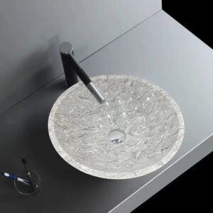 Viral Classic Round Marble Vessel Basin Diverse Natural Mineral Vein Freestanding On Counter Sink Wabi Sabi Bathroom Fixture