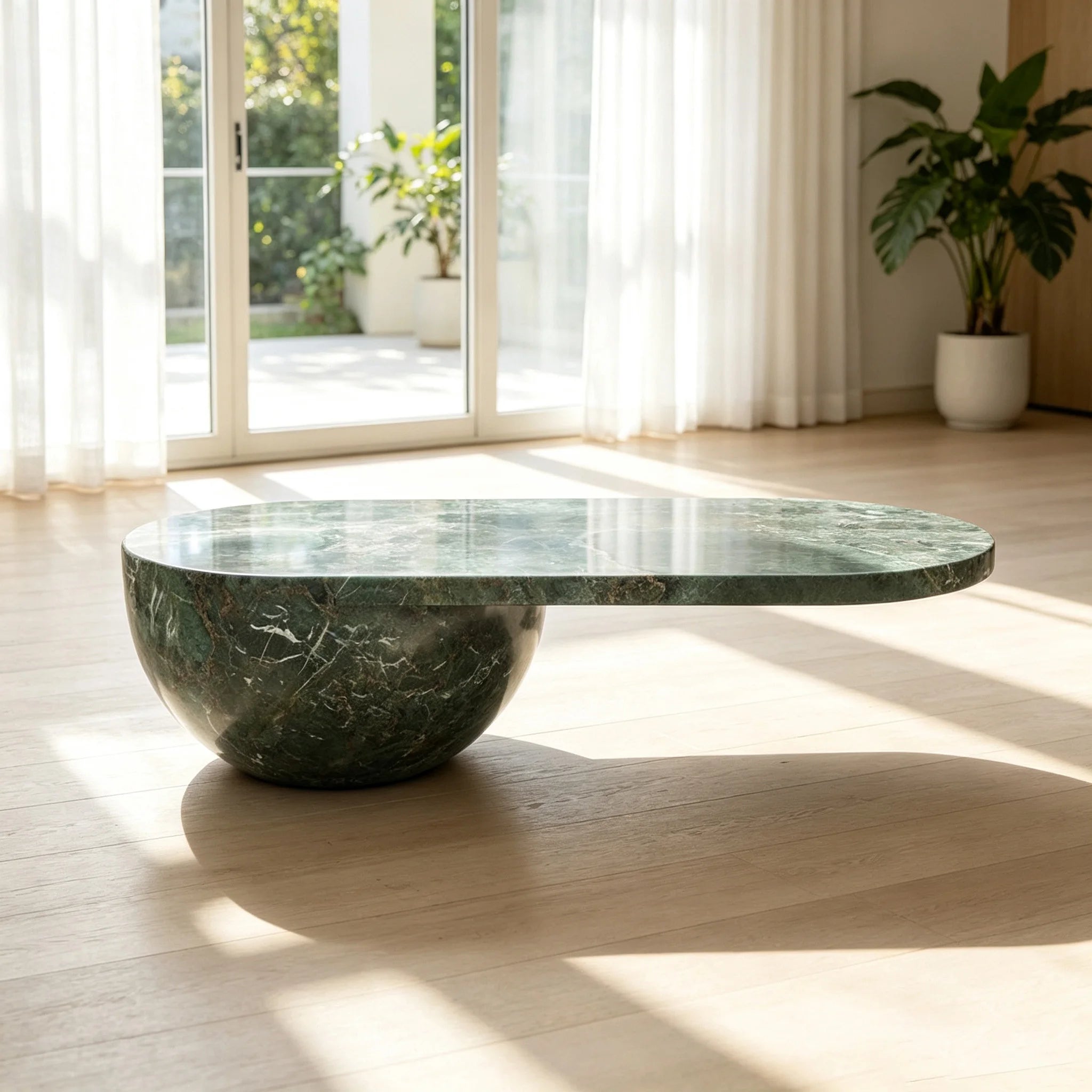 Dream Home Radiant Half Sphere Base Green Marble Coffee Table Irregular Bean Oval Top Organic Sculpture Living Center Table - Image 4