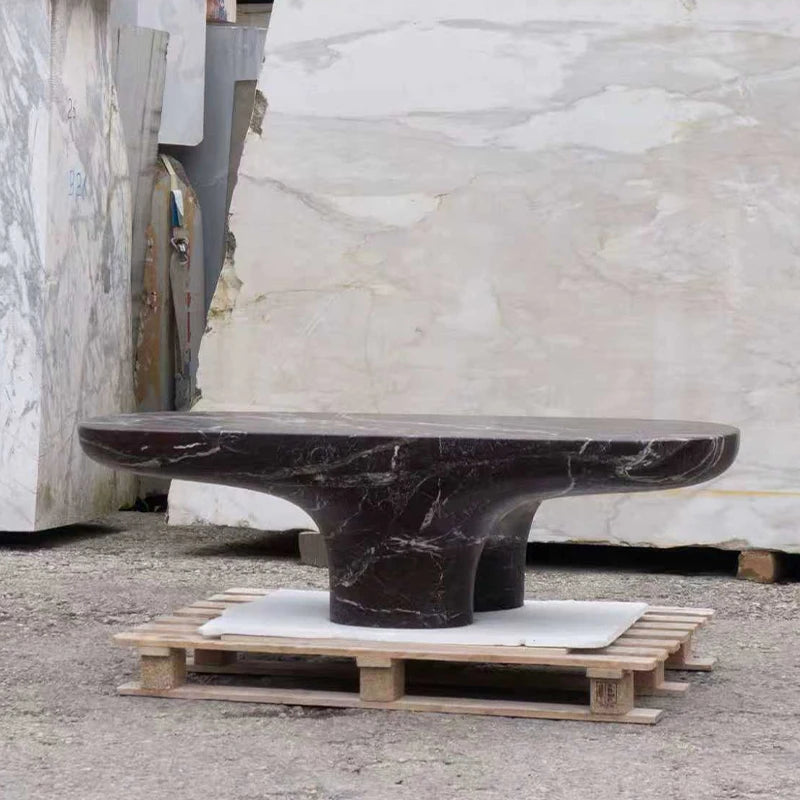 Dream Home Monolithic Flared Wing Coffee Table Rounded Bean Marble Slab Twin Thick Column Sculpture Living Room Furniture - Image 4
