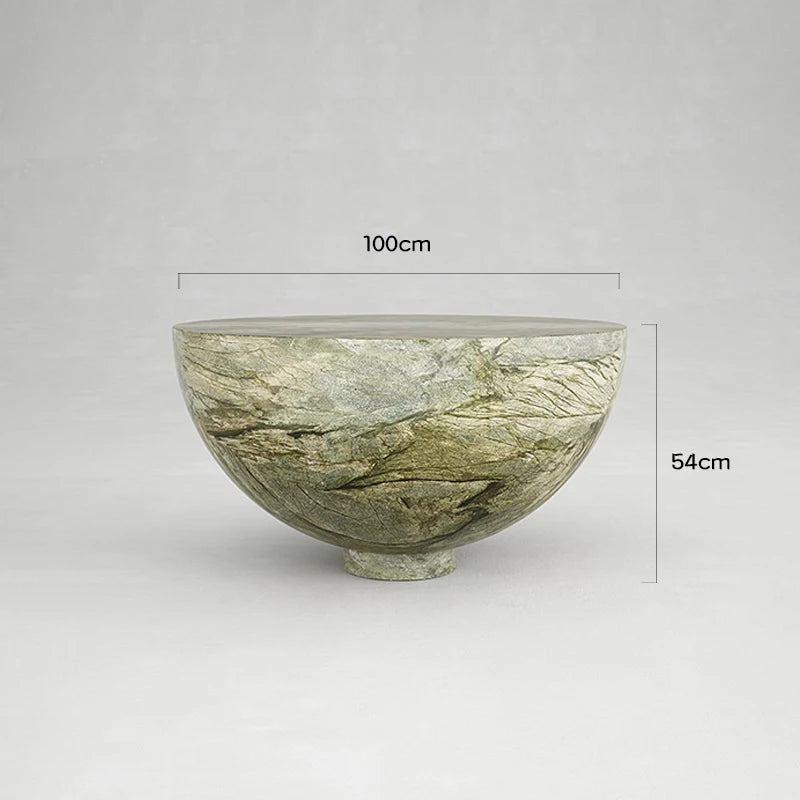 Whole Carved Basin Stone Tea Table Solid Bowl Vessel Silhouette Organic Branch Green Vein Minimalist Modern Sofa Coffee Table - Image 6