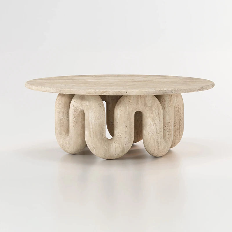 Luxury Modern Travertine Coffee Table Unique Intertwined Legs Natural Stone Round Table for Villa Living Room Hotel Office - Image 2