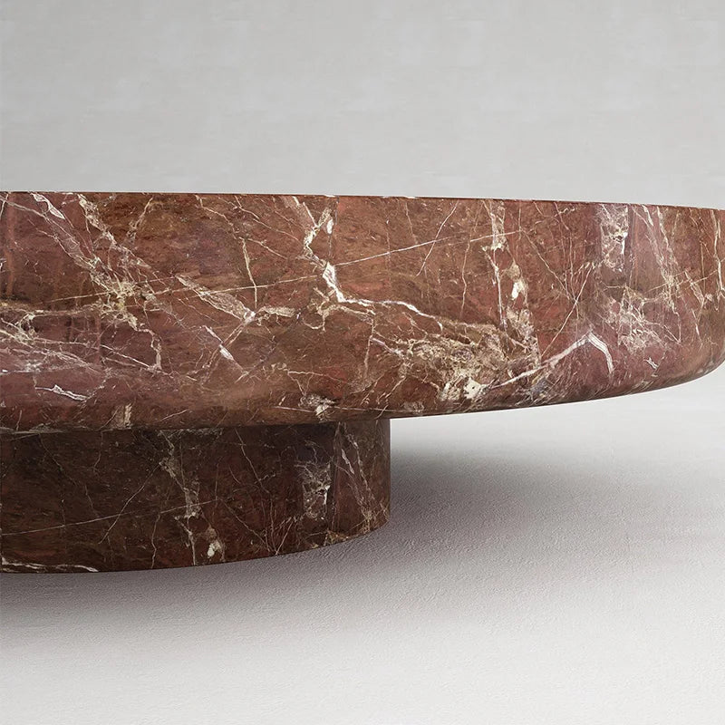 Natural Travertine Marble Coffee Table Round Thick Disc Top Single Cylinder Base Minimalist Living Room Center Table Dream Home - Image 4