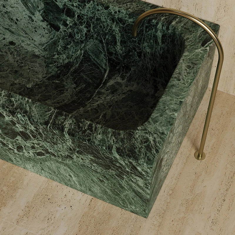 Thick Solid Cube Profile Freestanding Tub One Piece Natural Travertine Marble Multi Stone Grain Villa Master Bathroom Bathtub - Image 6