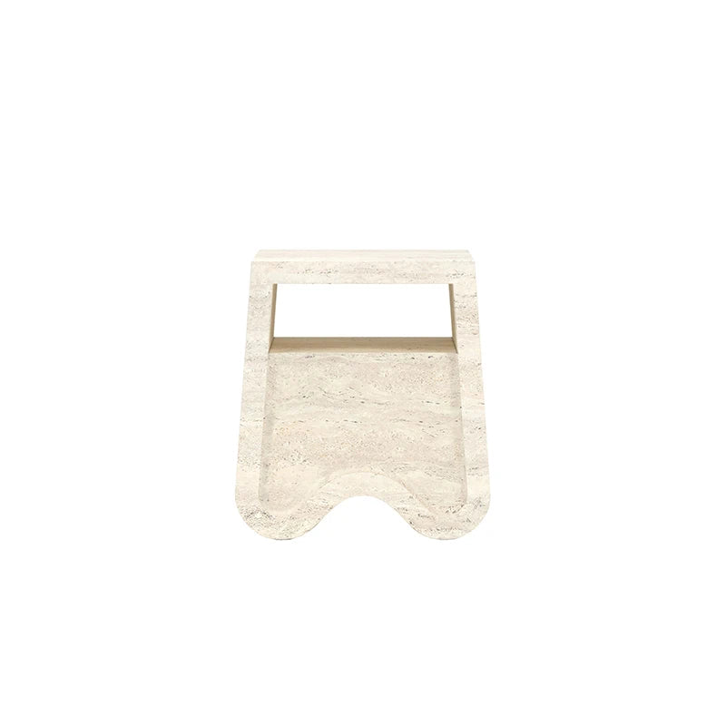 Modern Travertine Side Table Sculptural Wavy Hollow Base With Integrated Storage Shelf Contemporary Home Corner Furniture - Image 6