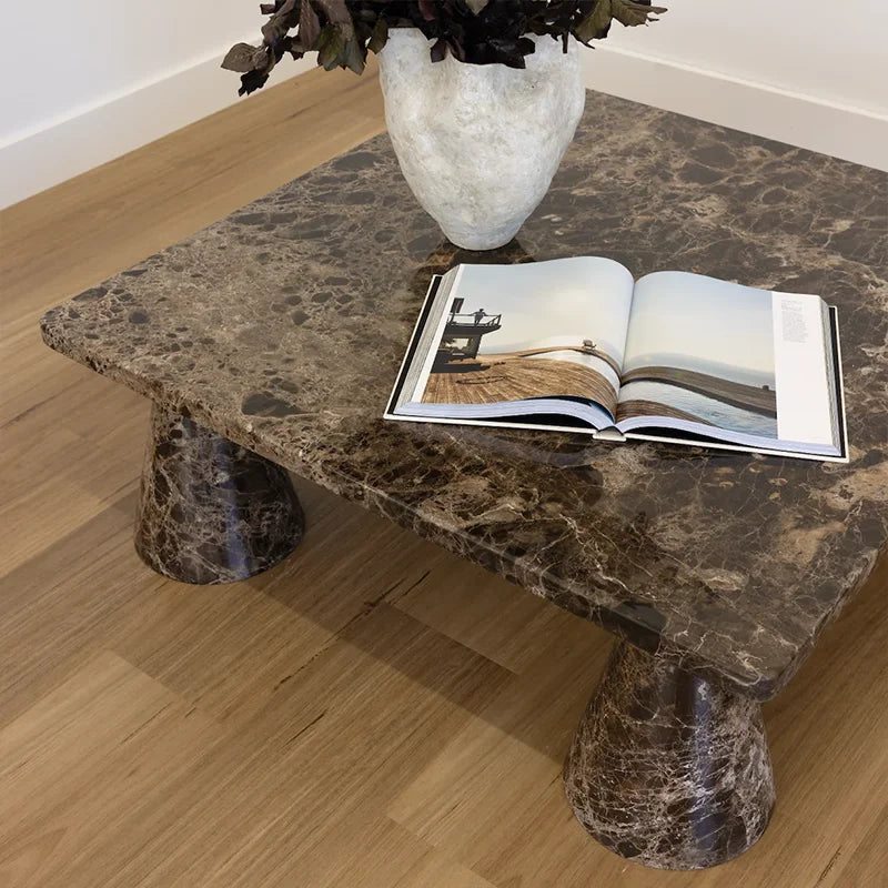 Dream Home Unique Four Slanted Taper Support Marble Tea Table Smooth Rectangle Top Porous Travertine Interior Decor Table - Image 4
