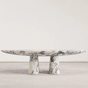 Dream Home Two Tapered Support Marble CoffeeTable Wide Curved Oval Top Modern Stone Hallway Side Display Furniture