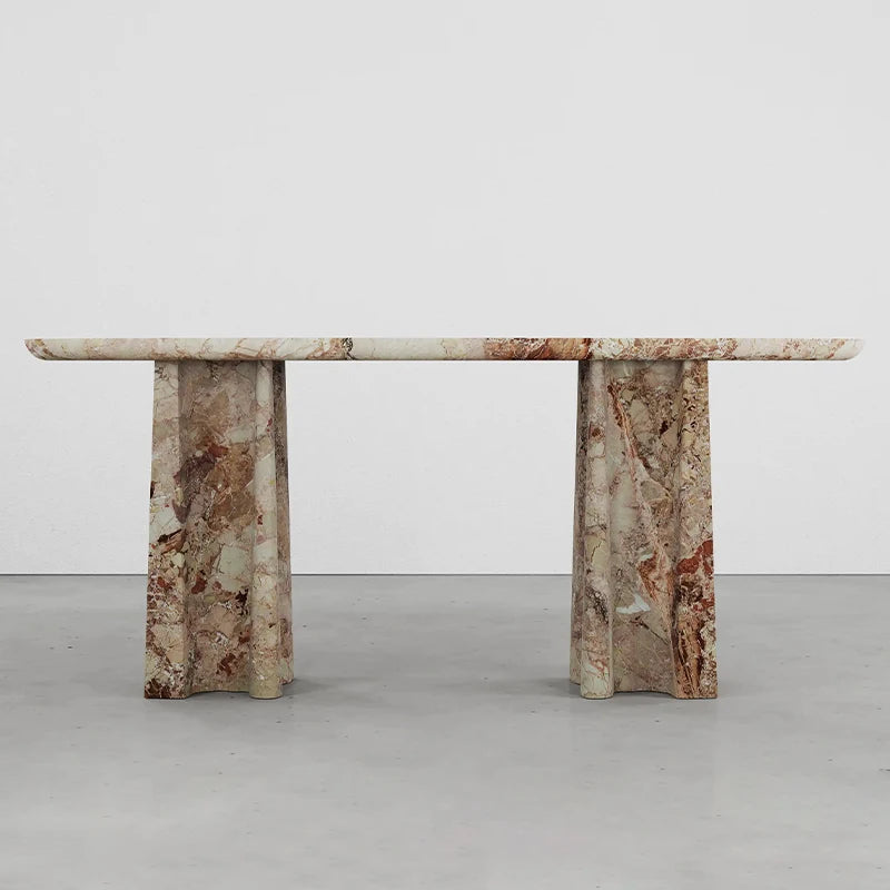 Dream Home Warm Rust Vein Marble Console Table Pair Organic Undulating Flared Support Minimalist Luxury Entrance Decor Table - Image 7