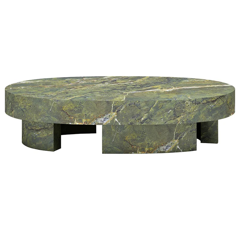 Green Marble Oval Coffee Table Segmented Block Supports Natural Verde Stone Modern Living Room Center Table Dream Home - Image 5