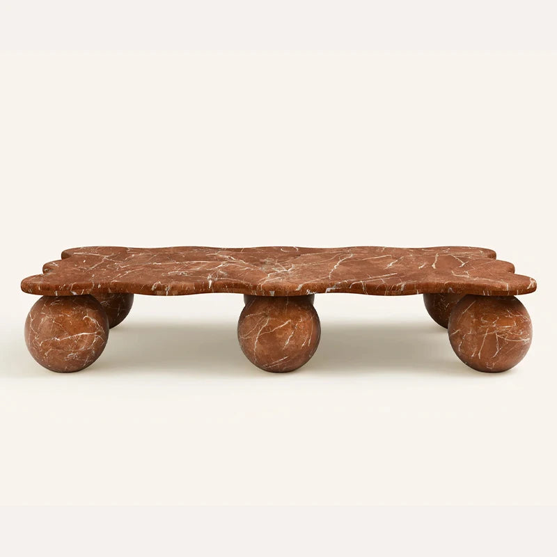Dream Home Viral Wavy Edge Marble Coffee Table Six Solid Sphere Stone Legs Artistic Designer Living Room Center Table - Image 9