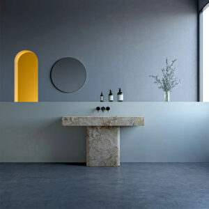 Dream Home T Shape Pedestal Marble Sink Table Integrated Carved Stone Wash Basin For Luxury Bathroom Renovation Project