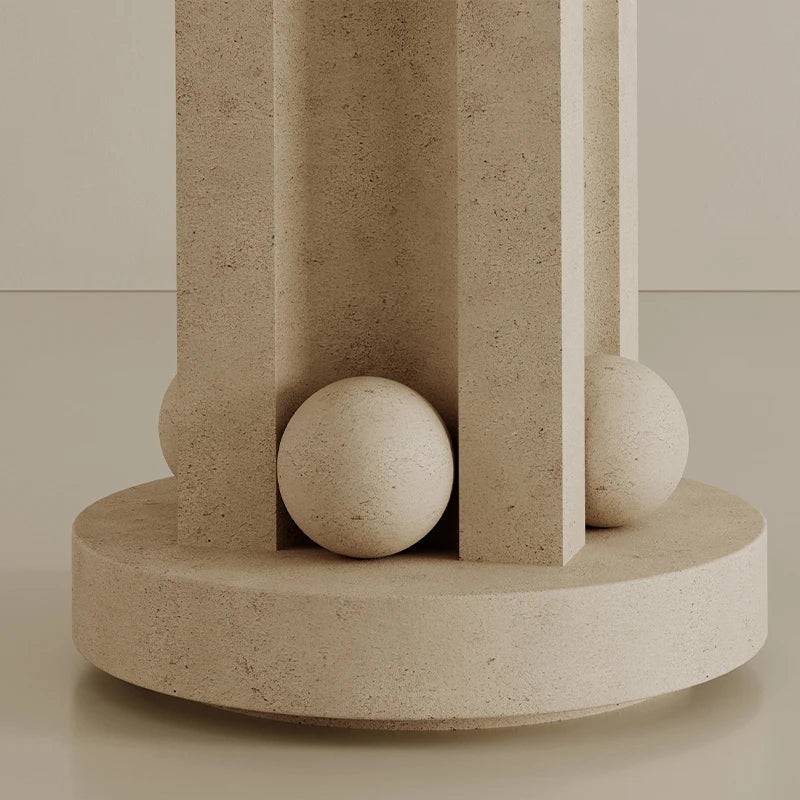 Dream Home Artistic Sculptural Side Table Natural Travertine Round Top with Fluted Column and Spheres Home Decor Table - Image 3