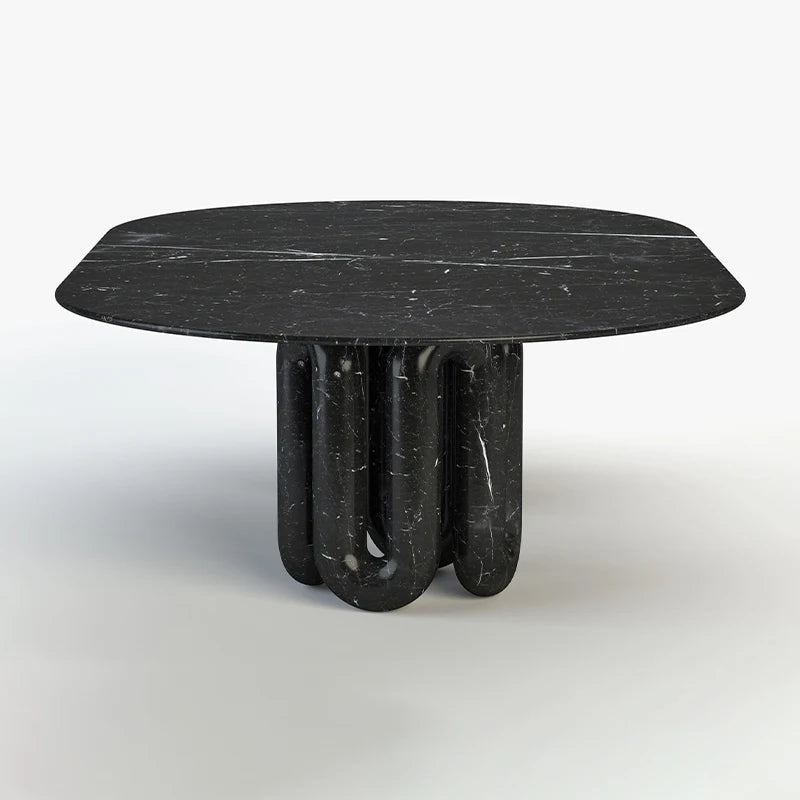 Dream Home Nero Marquina Marble Dining Table Oval Racetrack Top With Dual Sets of Wave Tube Legs Luxury Modern Dining Table - Image 4