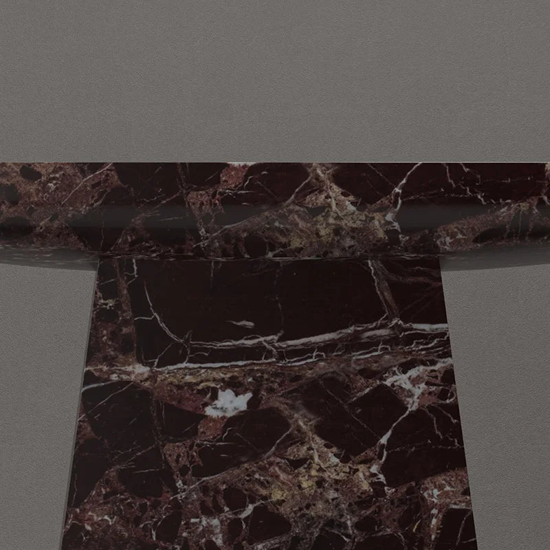 Dark Red Vein Marble Console Table Oval Rounded Tabletop Single Trapezoid Pedestal Luxury Entryway Hallway Table Dream Home - Image 3