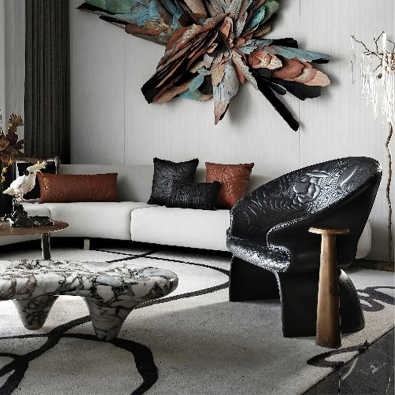 Arabescato Viola Marble Coffee Table Organic Cloud Shape Three Sculptured Conical Legs Freeform Irregular Living Room Tea Table - Image 2