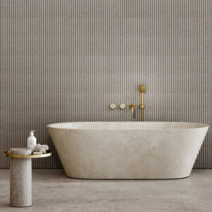 Dream Home Beige Travertine Marble Freestanding Bathtub Elongated Wide Flare Egg Shape Inward Sloped Taper Wall Spa Bath Tub