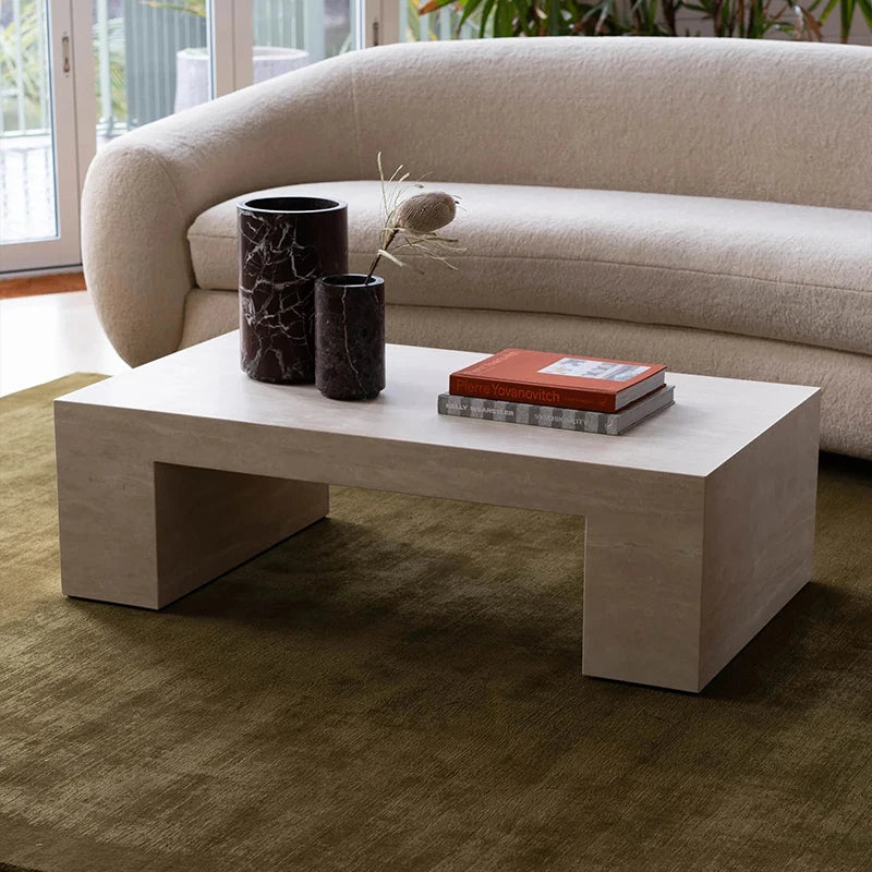 Elegant Natural Travertine Marble Coffee Table Minimalist Hollow Rectangular Thick Stone Top Luxury Modern Living Room Furniture - Image 4