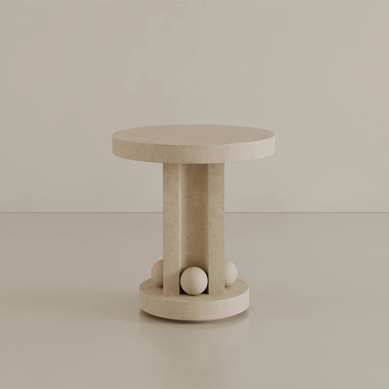 Dream Home Artistic Sculptural Side Table Natural Travertine Round Top with Fluted Column and Spheres Home Decor Table - Image 7