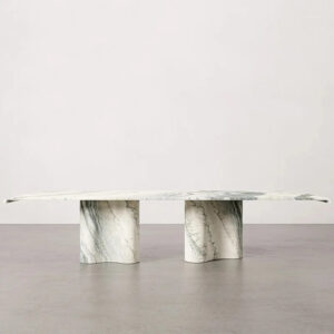 Green Vein Marble Coffee Table Rectangular Floating Top Wavy Sculpted Stone Base Living Room Center Table Dream Home