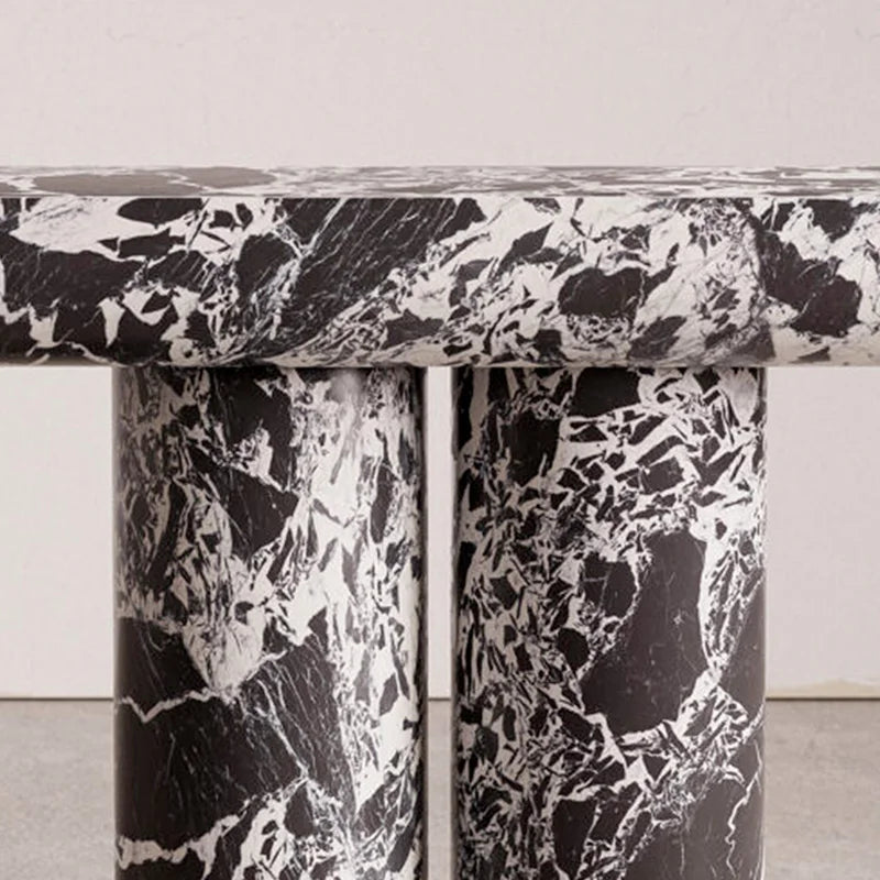 Black White Vein Marble Console Table Oval Rounded Tabletop Twin Cylindrical Legs Modern Entryway Stone Hallway Table Dream Home - Image 3