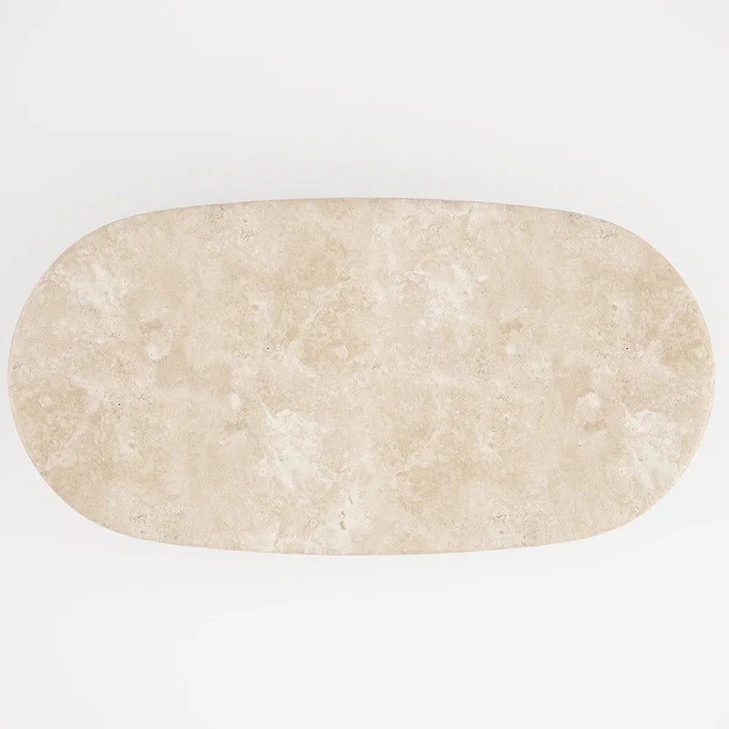 Beige Travertine Marble Coffee Table Ellipse Slab Twin Separate Cylinder Legs Natural Stone Sofa Coffee Table Dream Home - Image 3