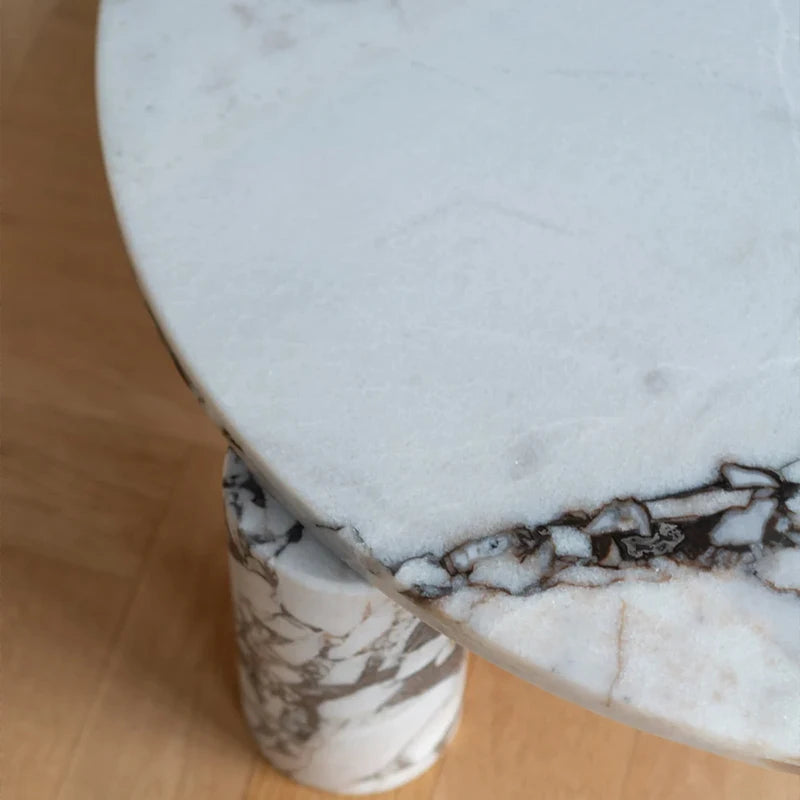 Dream Home Artistic Minimalist Coffee Table Natural Calacatta Viola Marble Round Top Two Solid Stone Legs Home Decor Table - Image 4