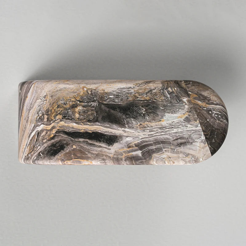 Grey Gold Vein Marble Coffee Table Multi Layer Curved Waterfall Form With Bronze Ball Support Modern Luxury Center Table - Image 5