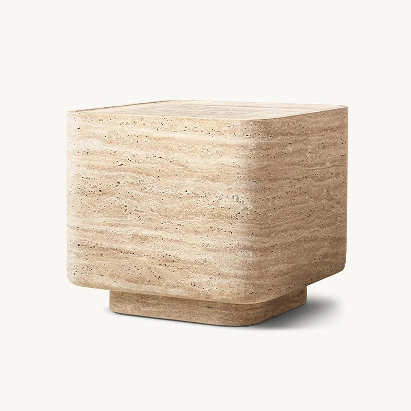 Dream Home Natural Travertine Marble Side Table Monolithic Cube Shape With Rounded Edges Wabi Sabi Living Room Accent Table - Image 2