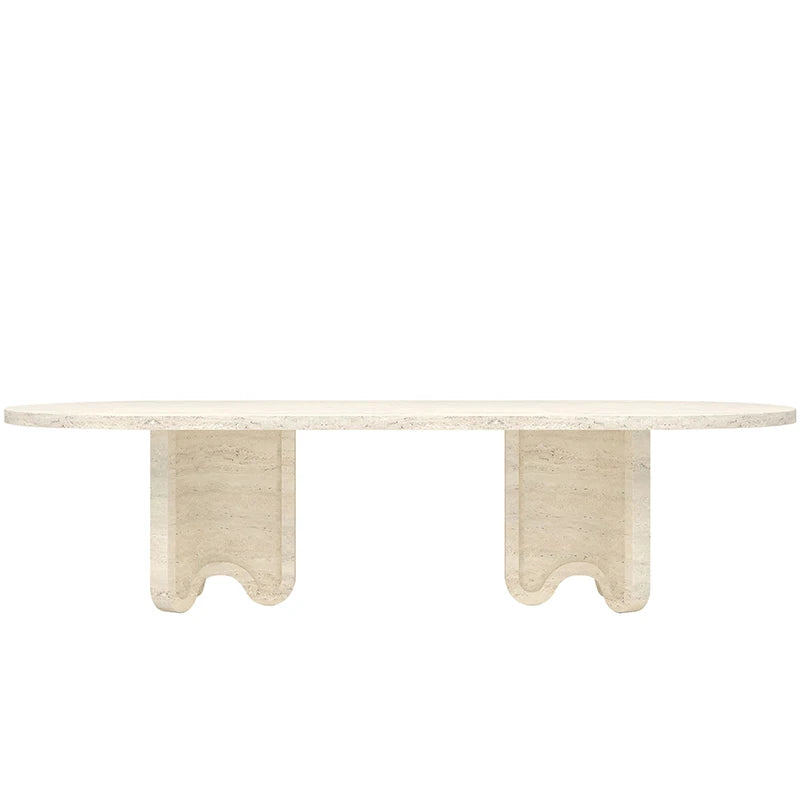 Dream Home Travertine Dining Table Oval Racetrack Top With U Wave Cutout Legs Wabi Sabi Modern Dining Table - Image 6