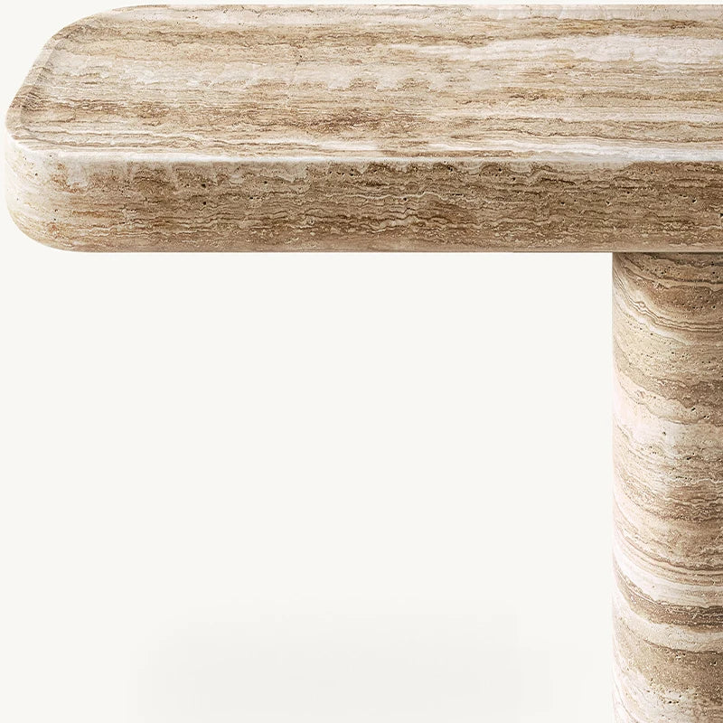 Single Cylinder Pedestal Travertine Marble Console Table Rounded Edge Long Top Wabi Sabi Entryway Stone Accent Console Furniture - Image 5