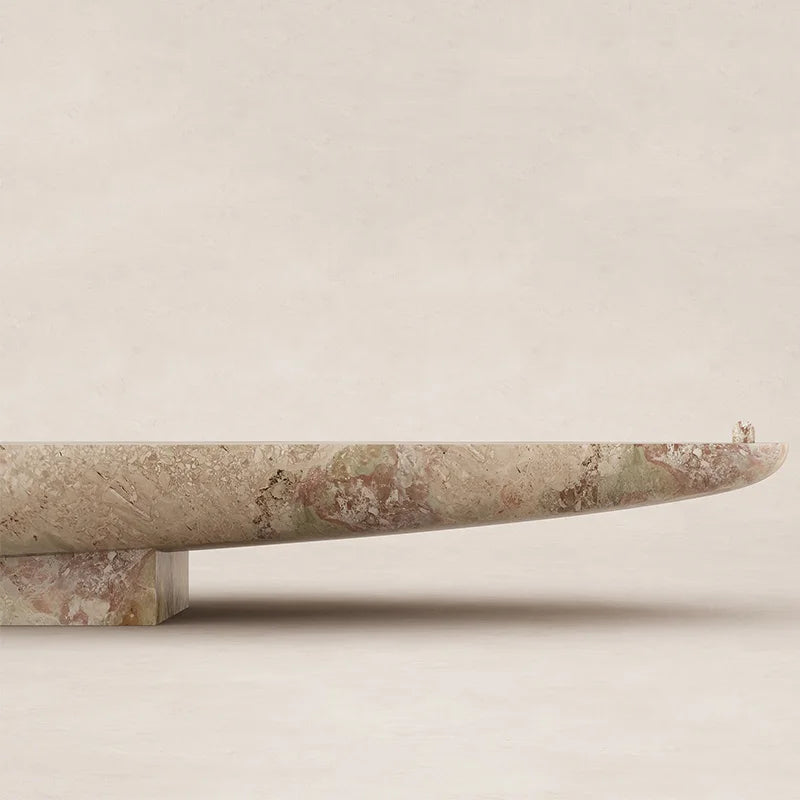 Pink Green Maeble Terrazzo Coffee Table Streamlined Teardrop Bowl Form Single Block Base Wabi Living Room Table Dream Home - Image 3