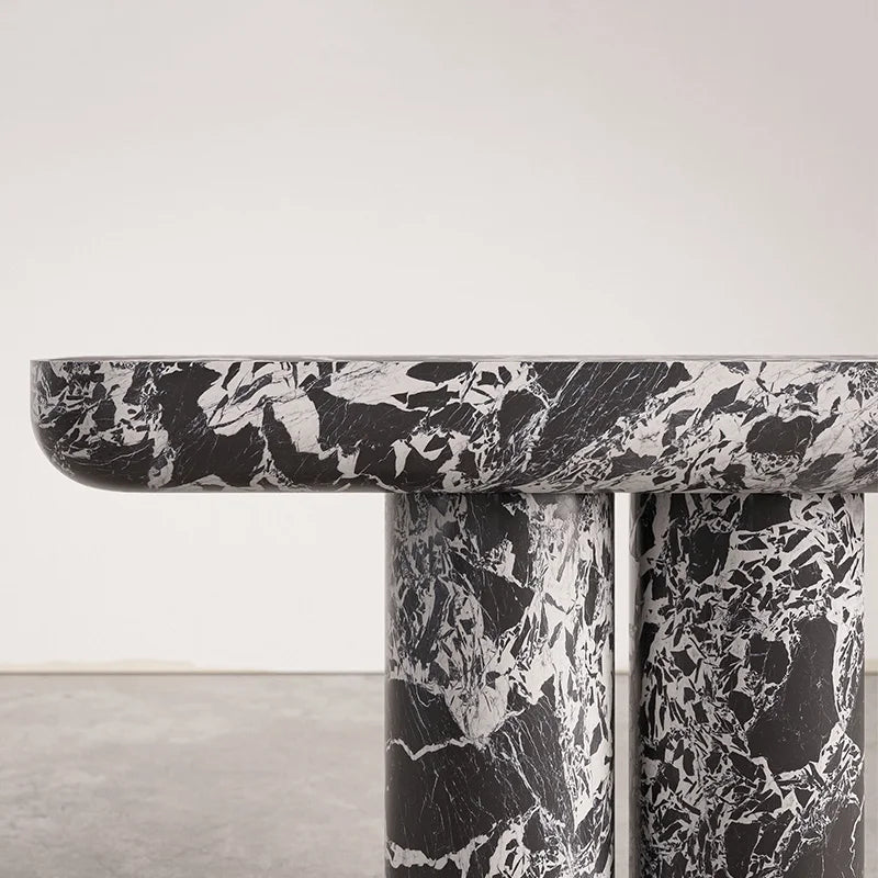 Black White Vein Marble Console Table Oval Rounded Tabletop Twin Cylindrical Legs Modern Entryway Stone Hallway Table Dream Home - Image 4