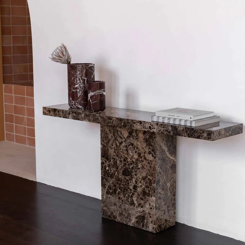 Dream Home Modern Dark Marble Console Table Long Rectangular Top Single Stone Pedestal Elegant Villa Hallway Furniture - Image 2