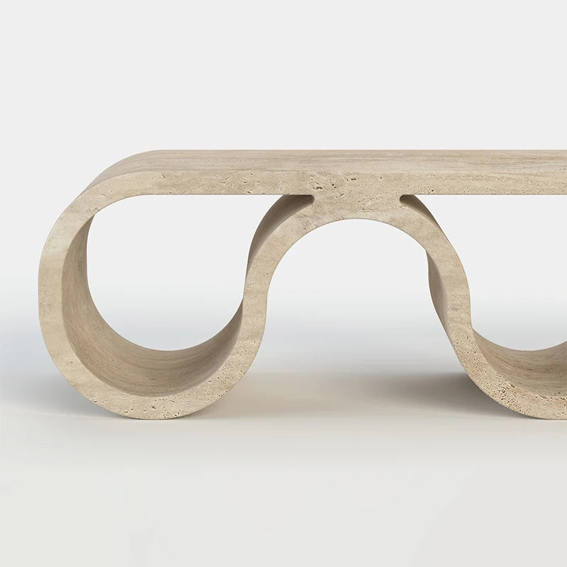 Dream Home Modern Travertine Coffee Table Continuous Wave U-Shape Design Elegant Living Room Furniture - Image 3
