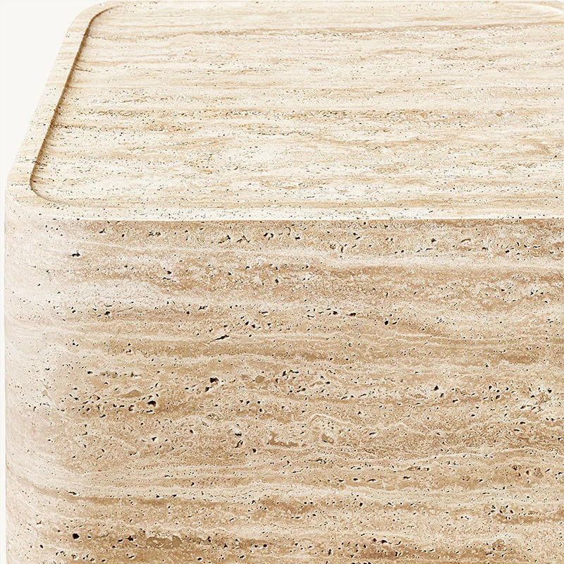 Dream Home Natural Travertine Marble Side Table Monolithic Cube Shape With Rounded Edges Wabi Sabi Living Room Accent Table - Image 4