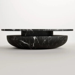 High Gloss Marble Coffee Table Round Floating Top Bowl Structure Handcrafted Stone Center Coffee Table Dream Home
