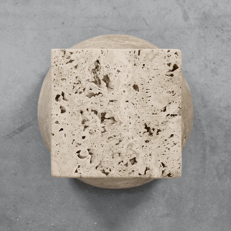 Dream Home Travertine Side Table Hourglass Tapered Hexagonal Sculptural Form Wabi Sabi Living Room Accent Table - Image 3