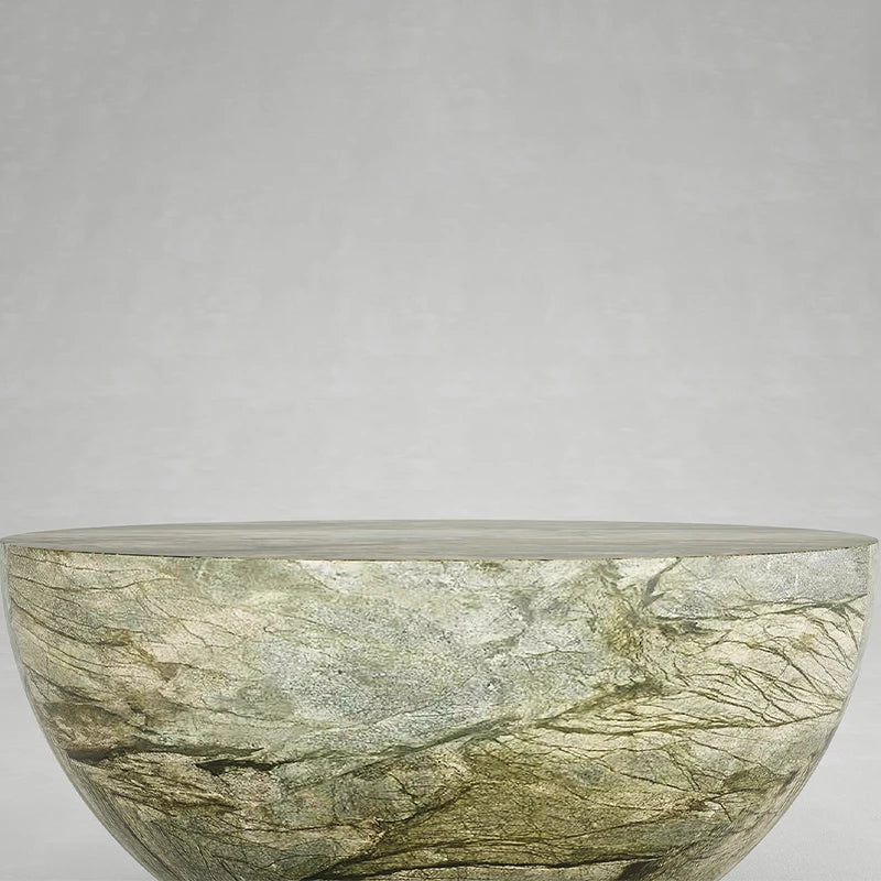 Whole Carved Basin Stone Tea Table Solid Bowl Vessel Silhouette Organic Branch Green Vein Minimalist Modern Sofa Coffee Table - Image 3