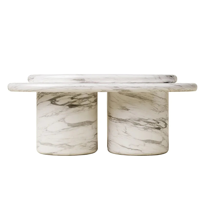 Arabescato Marble Nesting Coffee Table Cylinder Base Oval Overhanging Top Living Room Stone Center Table Dream Home - Image 6