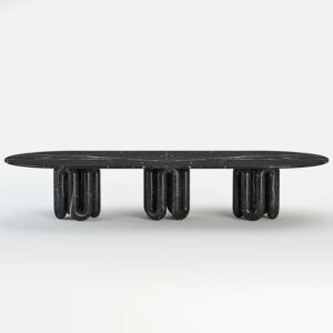 Dream Home Nero Marquina Marble Dining Table Oval Racetrack Top With Three Sets of Wave Tube Legs Luxury Modern Dining Table