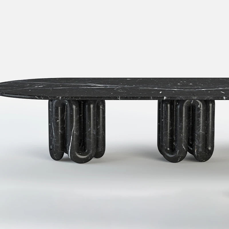 Dream Home Nero Marquina Marble Dining Table Oval Racetrack Top With Three Sets of Wave Tube Legs Luxury Modern Dining Table - Image 3