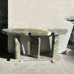 Dream Home Organic Green Streak Marble Console Table 3 Split Interlocking Top Triple Thick Block Leg Hall Decor Table