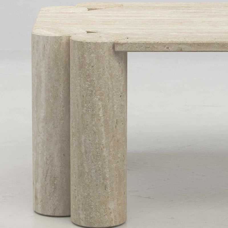Dream Home Modern Travertine Coffee Table Geometric Twin Column Cluster Legs Minimalist Organic Home Living Room Furniture - Image 5