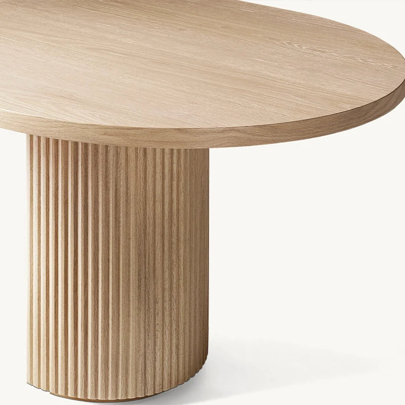 Dream Home Mid Century Oak Dining Table Vertical Fluted Pillar Base Minimalist Oval Tabletop Rustic Home Large Dining Table - Image 3