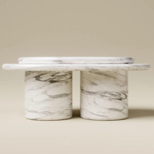 Arabescato Marble Nesting Coffee Table Cylinder Base Oval Overhanging Top Living Room Stone Center Table Dream Home
