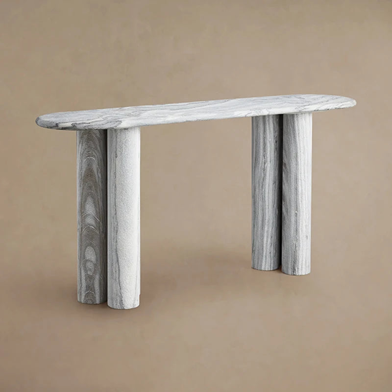 Dream Home Head Turning Paired Three Column Hall Table Smooth Oval Edge Hand Carved Heavy Duty Designer Console Table - Image 2