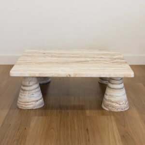 Dream Home Unique Four Slanted Taper Support Marble Tea Table Smooth Rectangle Top Porous Travertine Interior Decor Table