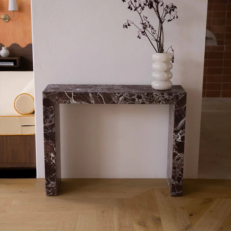Dream Home Rosso Levanto Marble Console Table Integrated U Shaped Modern Entryway Hallway Accent Table - Image 5